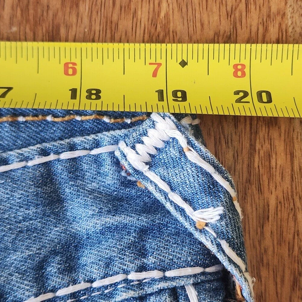 True Religion Shorts Mens 38 Blue Denim Ricky Bermuda Distressed Embroidered USA